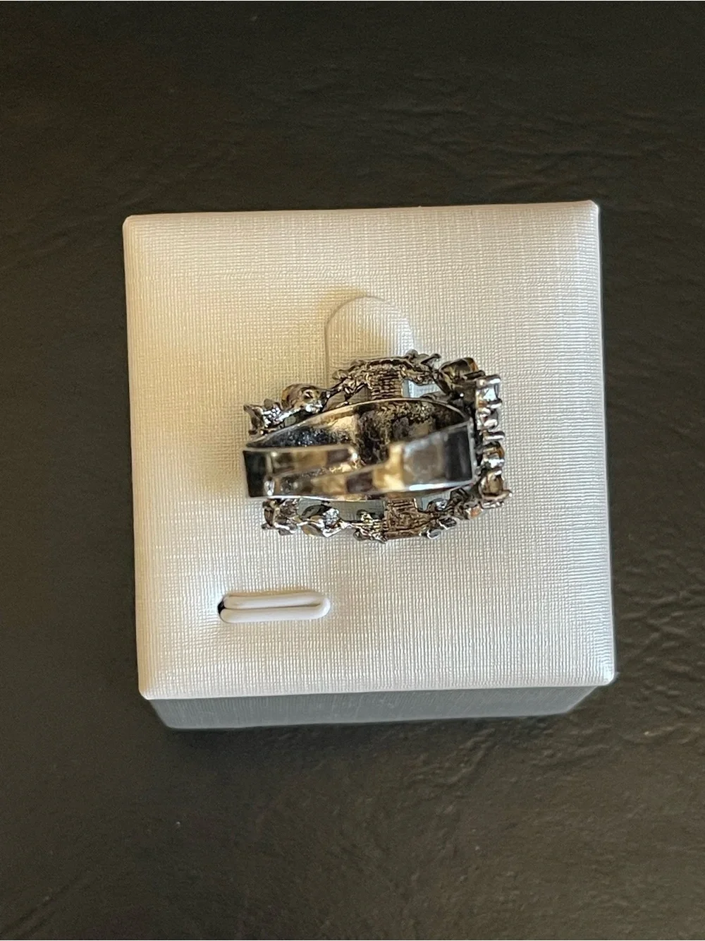 Black silver tone Rhinestone Statement Ring .